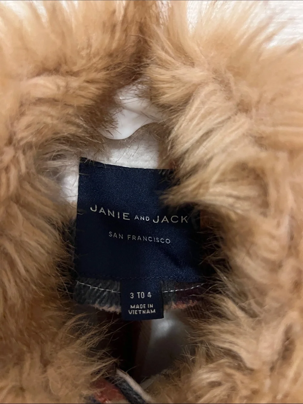 Janie and Jack Plaid Cape with Faux-Fur Trim in Rust, Navy & White